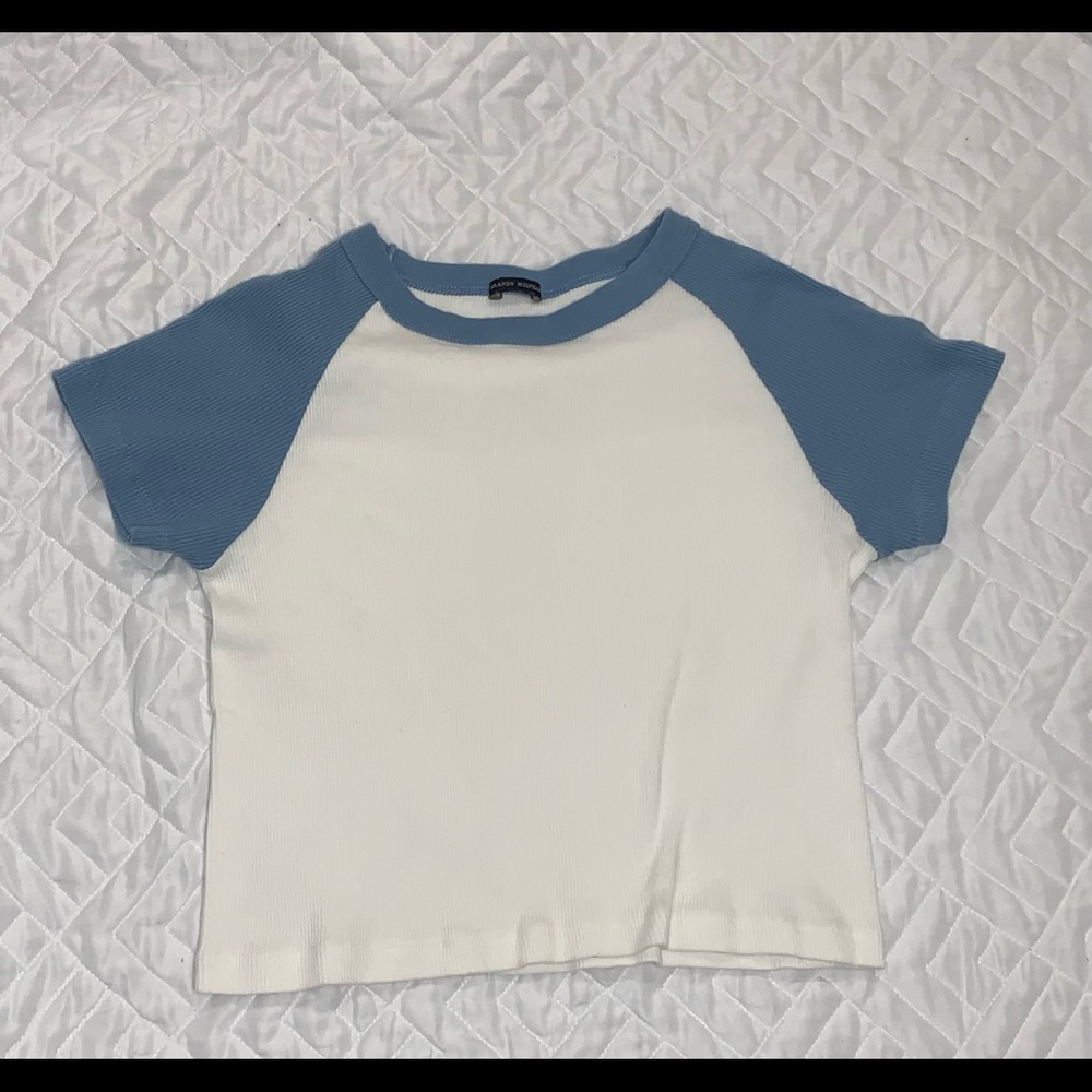 brandy melville belle top white and blue